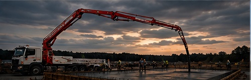 Large concrete slab pour with pump truck