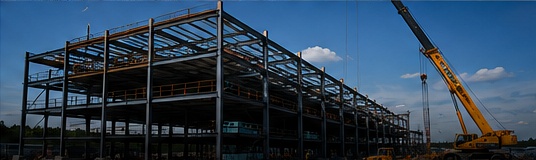 Large structural steel building erection
